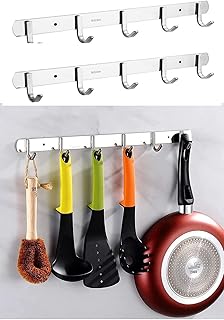 2 barres de cuisine en acier inoxydable avec 5 crochets, aucun perçage requis