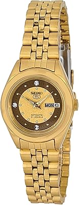 Montre automatique pour femme en acier inoxydable avec calendrier doré et 21 rubis
