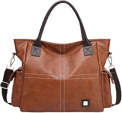 Brandshow grand sac fourre-tout pour femme en cuir polyuréthane et grande capacité (marron)