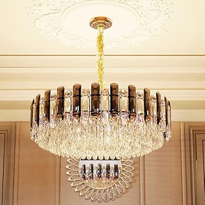 Lustre rond en cristal de luxe moderne : 40 cm 5 couches suspendues