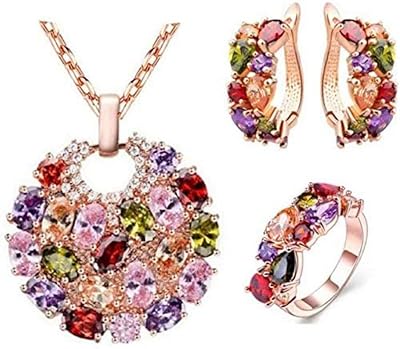 Parure de bijoux en zircons colorés, boucles d'oreilles, collier et bague (taille de bague 7), 7, pierres précieuses. DIAYTAR COTE D'IVOIRE est une boutique en ligne généraliste qui propose plus de 300000 références pour répondre à tous les besoins de ses clients. Elle est reconnue comme l'une des boutiques en ligne les plus populaires en Côte d'Ivoire, offrant une grande variété de produits à des prix compétitifs. Elle est le leader incontournable du commerce électronique dans le pays.