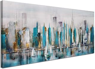 Grande toile murale abstraite de manhattan river, décoration moderne de la ville