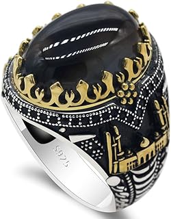 Bague en agate naturelle pour hommes, pierre d'agate noire en argent sterling 925