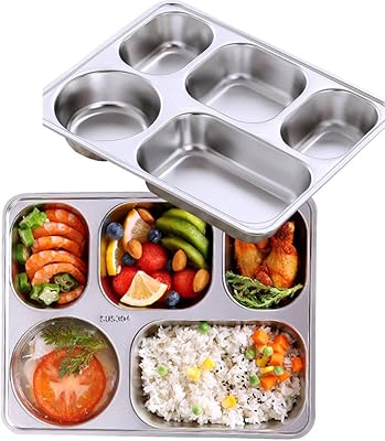 Iyu lot de 2 plateaux rectangulaires en acier inoxydable 5 sections pour adultes