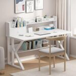 Bureau d'ordinateur, bureau industriel avec étagères de rangement en caisse, bureau de jeu