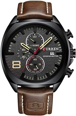 Montre classique décontractée pour homme avec bracelet en cuir, acier inoxydable, résistant à
