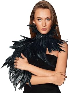 Châle gothique noir en plumes naturelles avec collier de home licks