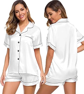 Ensemble pyjama en satin pour femme, vêtements de nuit en soie douce à