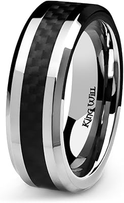 Bague de mariage en carbure de tungstène noir pour homme, 8 mm, incrustation