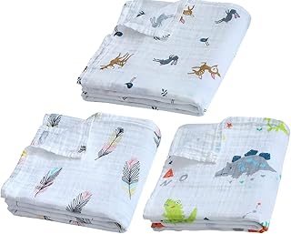 3 couvertures d'emmaillotage en mousseline pour garçons et filles, 100 % coton