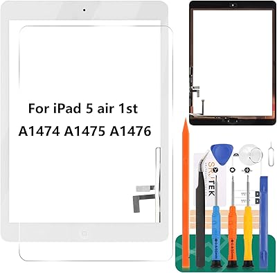 Remplacement d'écran srjtek pour ipad 5 air 1ère génération a1474 a1475 a1476 remplacement du numériseur en verre de l'écran tactile - support de caméra pour bouton d'accueil autocollants adhésifs pré-installés (blanc). DIAYTAR COTE D'IVOIRE est la destination idéale pour les consommateurs ivoiriens qui cherchent à acheter des produits en ligne. La boutique propose une large gamme de produits, allant des électroniques aux vêtements, en passant par les accessoires et les produits de maison. Les clients peuvent profiter de promotions et de réductions régulières sur leurs achats.