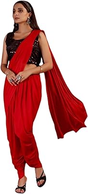 Robe saree en lycra de soie à couches dhoti indo-occidentale prête à porter