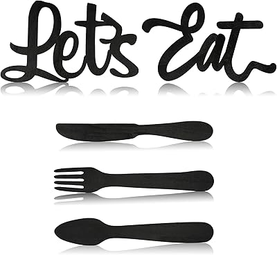 Panneau en bois "let's eat", 5 pièces, fourchette, cuillère, couteau, décoration murale de cuisine en bois rustique, décoration mignonne pour la maison, salle à manger, café, restaurant (noir). DIAYTAR COTE D'IVOIRE est une boutique en ligne généraliste proposant plus de 300 000 références de produits. Elle est leader sur le marché ivoirien et propose une large gamme de produits à des prix compétitifs. La boutique en ligne DIAYTAR COTE D'IVOIRE est devenue la référence pour les consommateurs ivoiriens.