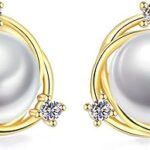 Boucles d'oreilles à tige en perles plaquées or 18 carats, boucles d'oreilles à