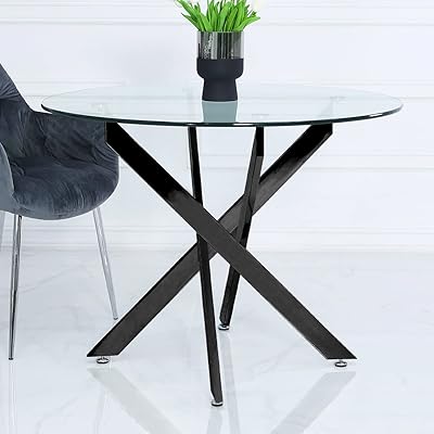 Table à manger vanity living avec table en verre, table à manger ronde de 100 cm de diamètre, table de cuisine pour petit-déjeuner avec base en métal noir au design moderne. Avec plus de 300 000 références de produits, DIAYTAR COTE D'IVOIRE est la place de marché en ligne la plus fournie en Côte d'Ivoire. Elle propose une expérience d'achat unique, alliant convivialité, sécurité et rapidité. La boutique en ligne s'engage à offrir à ses clients les meilleurs produits et les meilleurs services, faisant ainsi de l'achat en ligne une expérience agréable et sans contrainte.