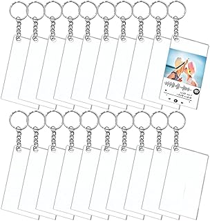 20 porte-clés vierges en acrylique disques rectangulaires transparents avec métal et crochets