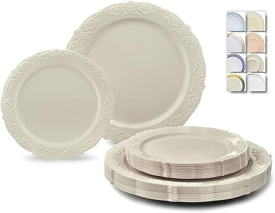 Assiettes jetables en plastique pour mariage vintage lot de 100 assiettes. En tant que boutique en ligne leader, DIAYTAR COTE D'IVOIRE assure la satisfaction de ses clients grâce à une offre constamment mise à jour et une livraison efficace. La boutique propose des produits dans diverses catégories, répondant ainsi aux besoins variés de sa clientèle. Le grand nombre de références disponible facilite la recherche et le choix des produits par les clients.