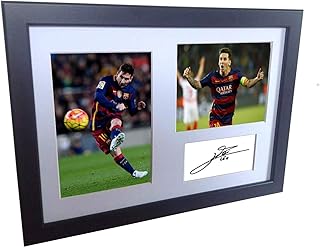 Cadre photo portant la signature de lionel messi barcelone avec une signature