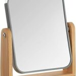 Miroir de maquillage grossissant double face 3x avec support en bambou, petit miroir