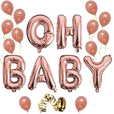 Ballons avec lettres oh baby, bannière de fête prénatale en or rose