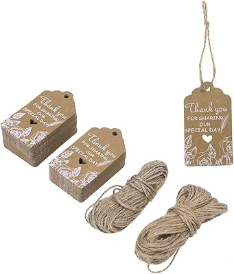 Supvox 100 pièces étiquettes volantes en papier kraft cadeaux de remerciement avec 20