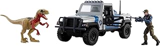 Ensemble de camion jurassic world, dinosaure atrociraptor et véhicule de film à figurine