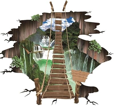 Décor de maison moderne, conception de cascade de forêt profonde, pont suspendu