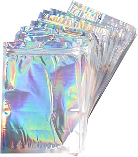100 pièces mylar fermeture à glissière sacs arc-en-ciel plat feuille sac anti-odeur stockage
