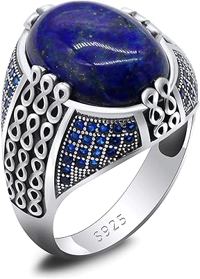 Bague en argent sterling 925 avec pierres précieuses bleues naturelles pour hommes