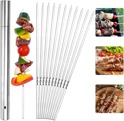 Brochettes plates en acier inoxydable de 30 cm avec tube de rangement