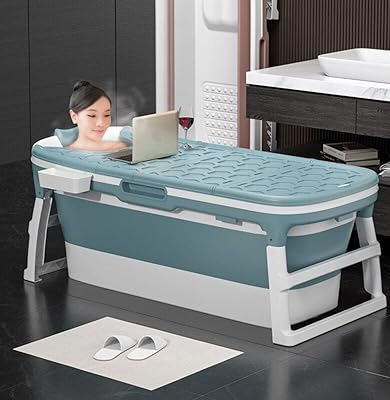 Grande baignoire pliante de luxe de 1,38 m pour adultes (bleu)