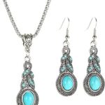 Ensemble de bijoux bohème avec pendentif et boucles d'oreilles turquoise, mode occidentale