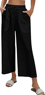 Pantalon palazzo taille haute en coton et lin pour femme, jambes larges