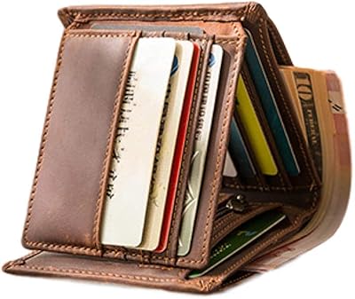 Portefeuilles fins à trois volets en cuir véritable pour hommes, poche à rabat