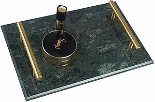 Mefjy plateau décoratif en marbre 100 % naturel avec poignée en métal doré