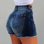 Short en jean taille haute d'été pour femme, short en jean déchiré