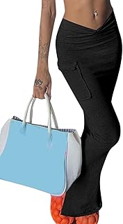 Jupe longue crayon unie taille haute froncée fendue pour femme avec poches à