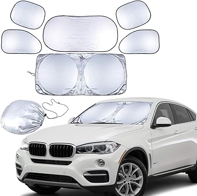 Rag & sak® pare-soleil de voiture complet 6 pièces, protecteur uv pliable argenté
