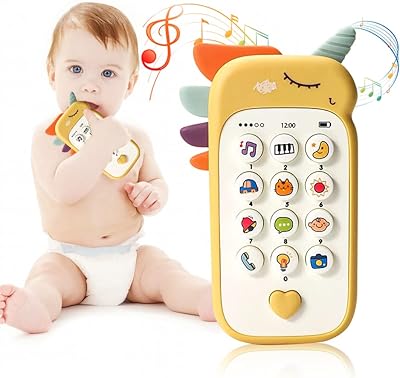 Jouet de téléphone portable bébé licorne avec étui de dentition amovible, éclairage, musique