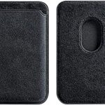 Portefeuille magnétique en alcantara compatible avec apple iphone série 13/14/12, poche pour cartes