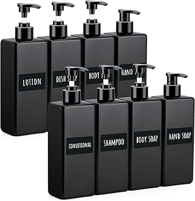 Sigbeauty lot de 8 bouteilles carrées noires distributeur de savon vide rechargeable