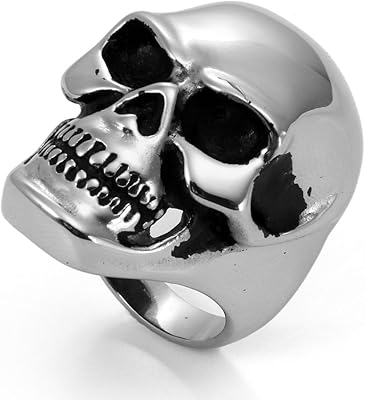 Bague de fiançailles en acier inoxydable grande bague avec crâne lourd pour hommes
