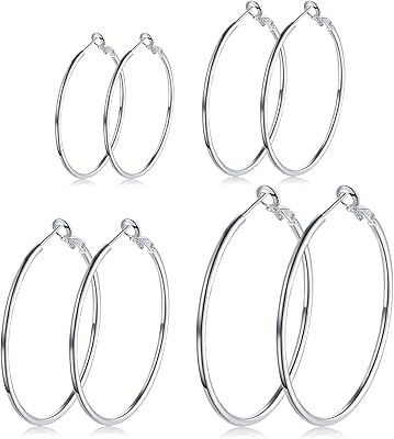 4 paires de boucles d'oreilles créoles en argent pour femmes - ensemble