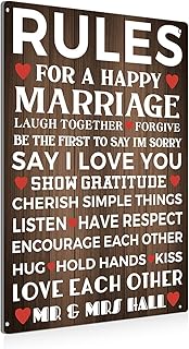 Bestzing citation de motivation inspirante règles de mariage heureux décoration murale en métal pour la maison, le salon, la chambre à coucher, cadeaux - 8 x 12 pouces. En tant que leader du e-commerce en Cote d'Ivoire, DIAYTAR COTE D'IVOIRE propose des promotions et des offres spéciales régulièrement, ce qui permet aux clients de faire des économies sur leurs achats. La boutique est également facile à utiliser, même pour les clients qui ne sont pas familiers avec les achats en ligne. Elle propose une gamme de services de paiement flexibles.