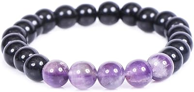 Bracelet de pierres précieuses thérapeutiques en tourmaline noire et cristal d'améthyste, bijoux