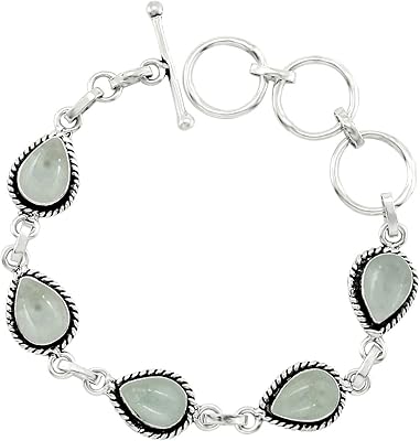 Véritable forme ovale pierre précieuse plaqué argent 925 bracelet à maillons fait main