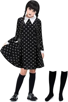 Mercredi addams enfants filles crâne imprimé halloween costume à manches longues déguisement fête