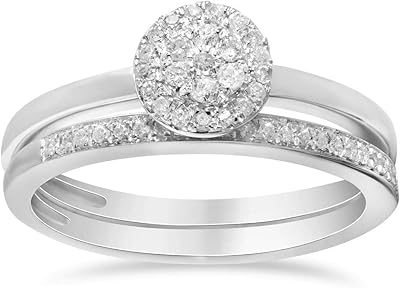 Ensemble d'alliances assorties pour fiançailles et mariage - 2 bagues en or blanc