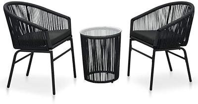 Vedaxl ensemble bistro 3 pièces avec coussins pour patio extérieur porche balcon table et chaise sièges et meubles pe rotin noir. DIAYTAR COTE D'IVOIRE se démarque par son engagement à offrir les meilleurs prix et les meilleures promotions. Découvrez les dernières tendances et bénéficiez d'offres exclusives.