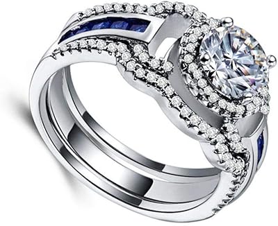 Bague charhoden zircon bleu foncé plaqué argent 925 3 pièces -8